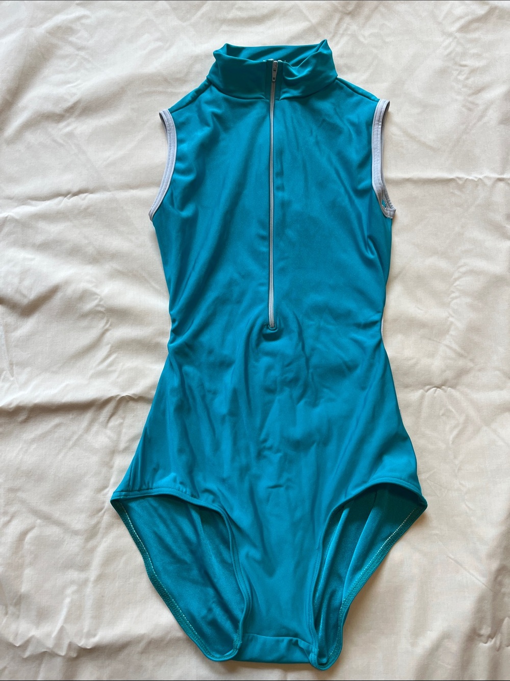 Yumiko Teal Sleeveless Zip-Front Leotard -medium